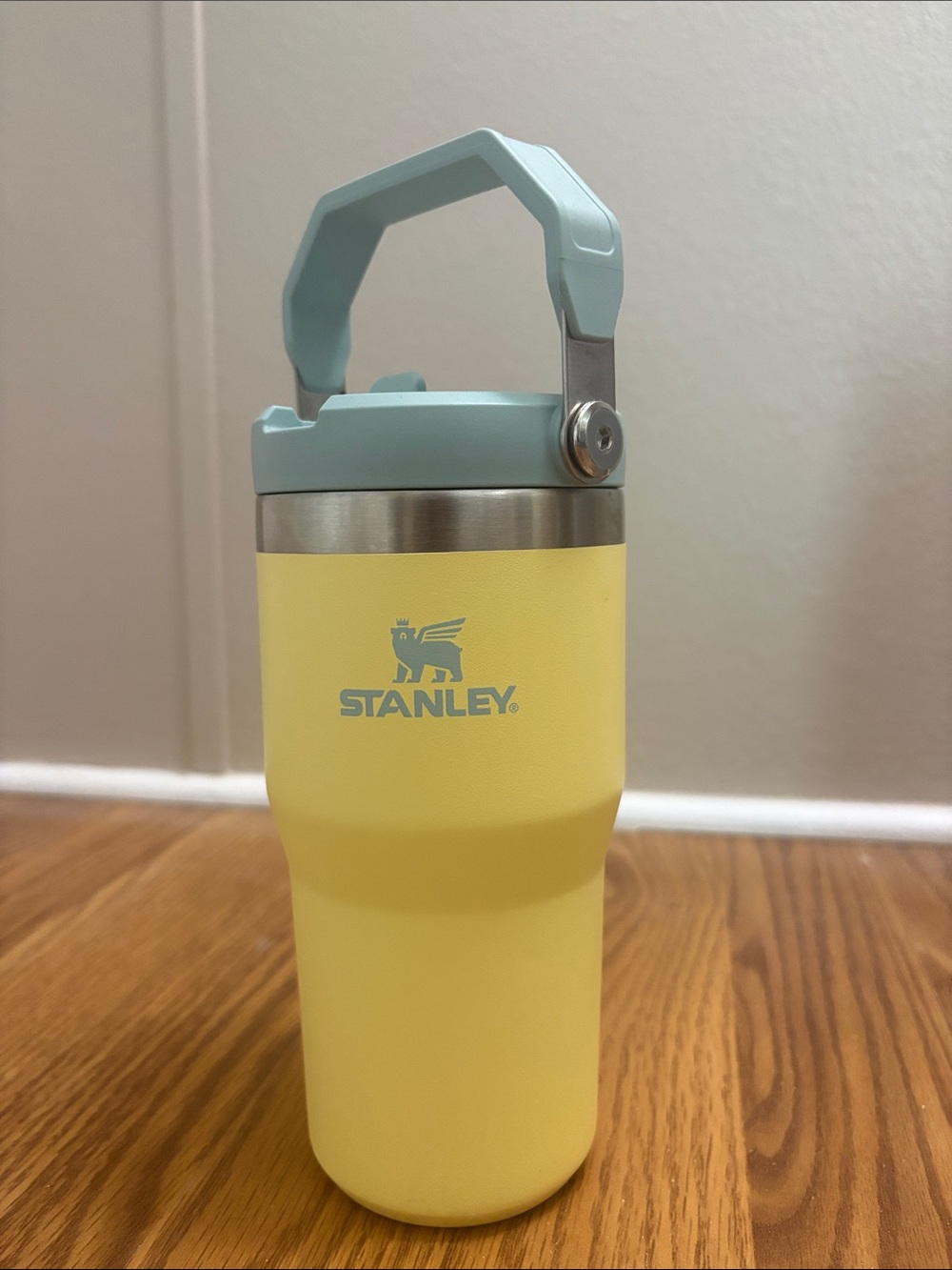Stanley Yellow Tumbler with Light Blue Handle & Lid